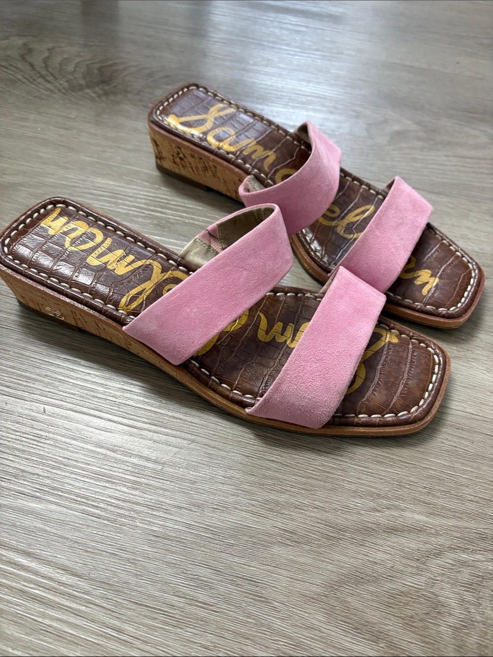 Sam Edelman Pink Suede Double-Band Slide Sandals